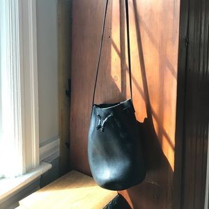 BAGGU Leather Crossbody Drawstring  Bucket Bag